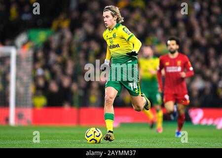 Norwich, Royaume-Uni. 15 février 2020. Todd Cantwell (14) de Norwich City lors du match de la Premier League entre Norwich City et Liverpool à Carrow Road, Norwich le samedi 15 février 2020. (Crédit: Jon Hobley | MI News) la photographie ne peut être utilisée qu'à des fins de rédaction de journaux et/ou de magazines, licence requise à des fins commerciales crédit: Mi News & Sport /Alay Live News Banque D'Images