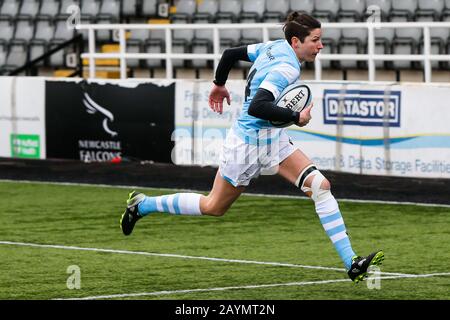 Newcastle, Royaume-Uni. 16 février 2020. Newcastle UPON TYNE, ANGLETERRE - 16 FÉVRIER Emily Oliver de Falcons Invitational Women's XV sur son chemin à la ligne d'essai pendant le match Amical entre Newcastle Falcons Women's Invitational XV et Exeter Chiefs Women à Kingston Park, Newcastle le dimanche 16 février 2020. (Crédit: Chris Lishman | MI News) la photographie ne peut être utilisée qu'à des fins de rédaction de journaux et/ou de magazines, licence requise à des fins commerciales crédit: Mi News & Sport /Alay Live News Banque D'Images