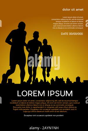 Coureurs, marathon dans la ville au coucher du soleil, fond de poster Vector Illustration de Vecteur