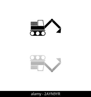 Pelle Hydraulique. Symbole noir sur fond blanc. Illustration simple. Icône Vecteur Plat. Ombre De Réflexion Miroir. Peut être utilisé dans le logo, le Web, le mobile et l'interface utilisateur Illustration de Vecteur