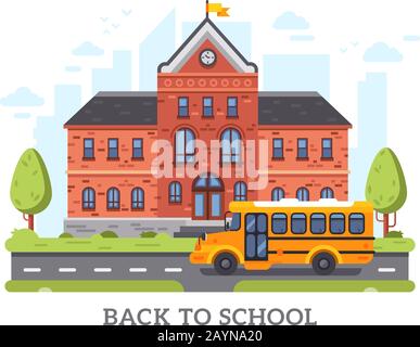 Académie, collège, bâtiment d'enseignement universitaire. Retour à l'illustration vectorielle du lycée Illustration de Vecteur