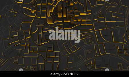 ville noire en poly avec murs éclairés. rendu tridimensionnel Banque D'Images