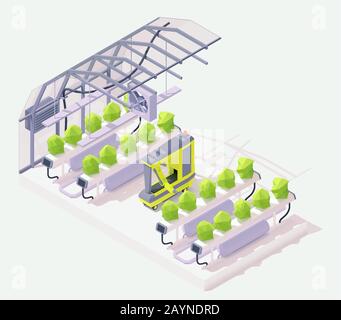 Robot agricole isométrique vectoriel en serre Illustration de Vecteur