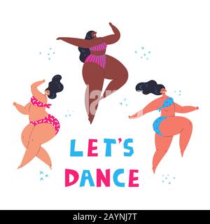 Joyeuses femmes de taille plus dansant ensemble.Lets danse Illustration de Vecteur