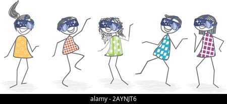 Un groupe d'hommes et de femmes souriants avec des casques de réalité virtuelle Illustration de Vecteur