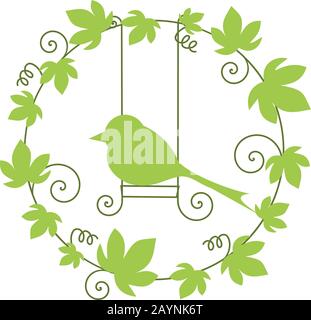 Illustration d'un oiseau sur une branche avec des feuilles Illustration de Vecteur