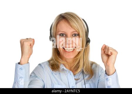 Frau mit micro-casque Banque D'Images