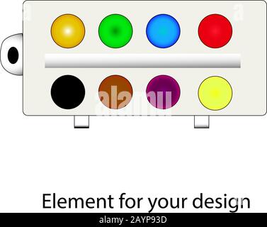 Peintures aquarelles. Papeterie. Fournitures scolaires. Illustration vectorielle sur fond blanc. Élément pour votre conception. Illustration de Vecteur