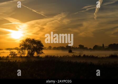 Lever du soleil au-dessus de la rivière Merwede Banque D'Images