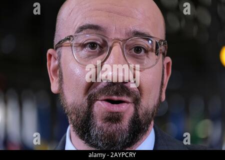 Bruxelles, Belgique. 16 février 2020. Le président du Conseil européen Charles Michel arrive pour le sommet UE-Balkans occidentaux au siège de l'UE. Crédit: Alexandros MICHAILIDIS/Alay Live News Banque D'Images