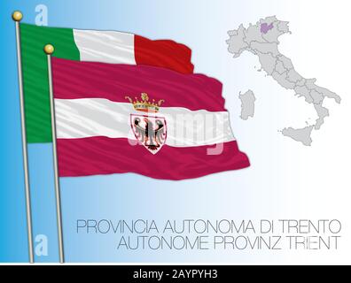 Trentin, officiellement la province autonome du Trento drapeau et carte, Italie, illustration vectorielle Illustration de Vecteur