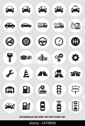 jeu d'illustrations d'icônes liées à la voiture Illustration de Vecteur