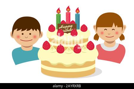 Joyeux anniversaire.gâteau d'anniversaire et illustration pour enfants. Illustration de Vecteur