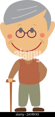 Illustration vectorielle de l'homme senior déformée ( japonais, asiatique, grand-père, homme âgé) Illustration de Vecteur