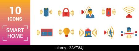 Smart Home icon set. Inclure des éléments créatifs assistant numérique, robot-aspirateur, contrôle vidéo, smart smart light, moyeu d'accueil des icônes. Peut être utilisé Illustration de Vecteur