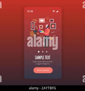 man designer tenant des échantillons de palette de couleur blogger enregistrement de la vidéo en ligne avec appareil photo numérique sur trépied social réseau blogging concept smartphone écran mobile application pleine longueur copie espace illustration vectorielle Illustration de Vecteur