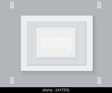 Cadre d'image horizontal blanc blanc moderne et réaliste isolé sur fond gris. Cadre photo en verre vectoriel pour mur, design d'œuvres d'art intérieures. vint Illustration de Vecteur