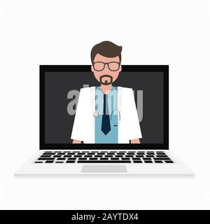 Médecin avec concept de consultation médicale en ligne, services de santé, Demandez à un médecin. Vecteur Illustration de Vecteur