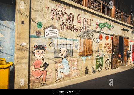 Bangkok, Thaïlande - 29 décembre 2019 : Le célèbre beau art de rue à Talad Noi dans le district de Samphanthawong, Bangkok, Thaïlande. Banque D'Images