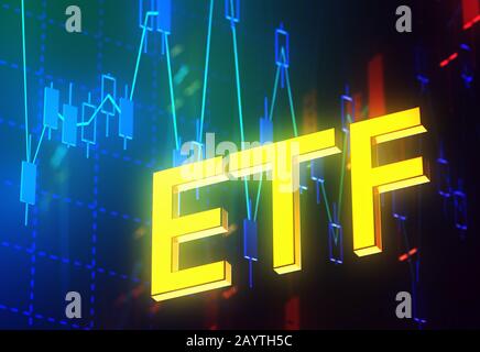 ETF - fonds négociés en bourse - acronyme sur les graphiques boursiers contexte - illustration tridimensionnelle Banque D'Images