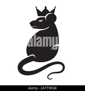 Logo d'un rat stylisé avec une silhouette de couronne noire sur un fond blanc isolé. Image vectorielle Illustration de Vecteur
