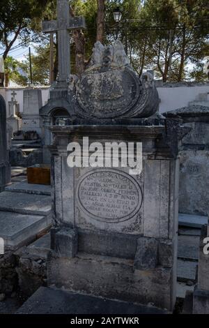 Tumba de un marino, 1842, cementerio de Palma , inaugurado en1821, palma de majorque, Majorque, Iles Baléares, Espagne. Banque D'Images