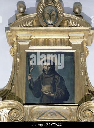 DETALLE DEL RETABLO DE LA IGLESIA DE SANTA MARIA MAGDALENA - SAN FRANCISCO DE ASIS - 1612 - BARROCO ESPAÑOL. Auteur: Francisco PACHECO. LIEU: IGLESIA DE SANTA MARIA MAGDALENA. VILLAMANRIQUE DE LA CONDESA. Séville. ESPAGNE. Banque D'Images