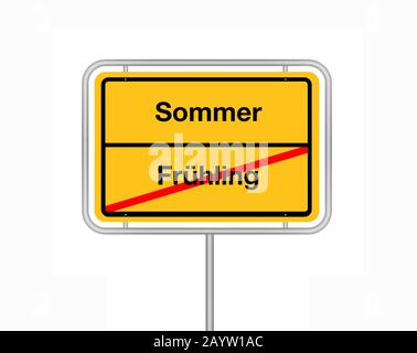 City limit Sign lettering Fruehling - Sommer, printemps - été, Allemagne Banque D'Images