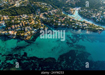 Baie et plage Calo d'en Pellicer et port de Santa Ponsa, 04.01.2020, vue aérienne, Espagne, Iles Baléares, Majorque, Santa Ponsa Banque D'Images