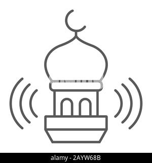 Adhan appelle l'icône de ligne mince, ramadan et la religion, signe de mosquée, graphiques vectoriels, un modèle linéaire sur un fond blanc, eps 10. Illustration de Vecteur