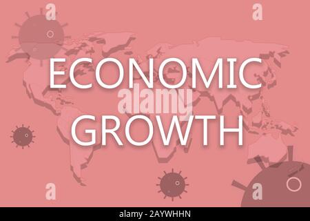 Concept de l'effet de l'éclosion de Coronavirus ou de Covid 19 sur la Croissance économique mondiale ou mondiale avec la carte du monde et le virus comme contexte. Banque D'Images