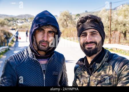 Enfants Du Camp De Moria Lesbos Grèce Banque D'Images