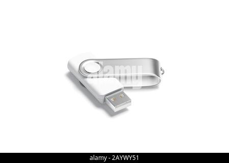 Maquette de clé usb blanche vierge ouverte, vue latérale Banque D'Images