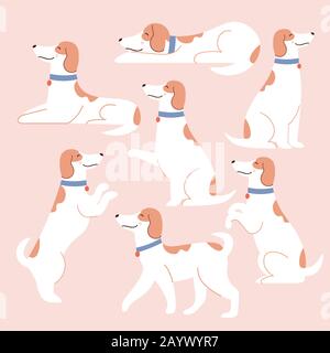 Collection de drôle de chiens blancs dans différentes situations ensemble. Illustration de Vecteur