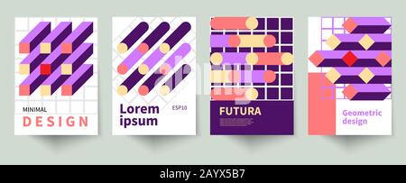 Design minimaliste, ensemble d'affiches de style suisse, arrière-plans géométriques rétro Illustration de Vecteur