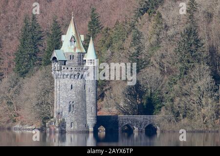 Tour De Chaînage Du Lac Vyrnwy En Hiver, Lac Vyrnwy, Powys Banque D'Images