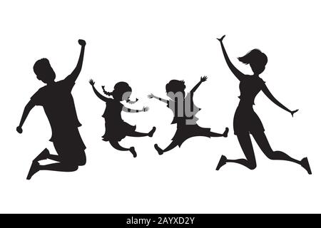 Silhouette de la famille de saut, isolée sur fond blanc, illustration vectorielle Illustration de Vecteur