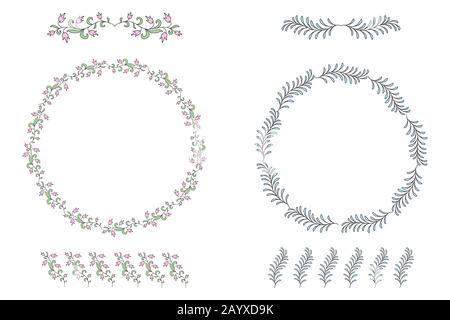 Cadres et diviseurs fleuris à motif coodon, belle illustration vectorielle Illustration de Vecteur