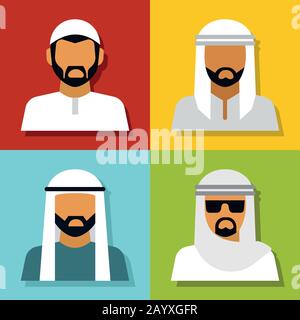 Avatar du Moyen-Orient isolé sur fond couleur. Illustration vectorielle Illustration de Vecteur