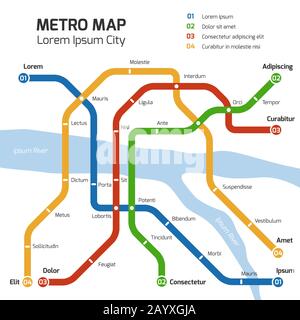 Carte du métro. Concept de transport vectoriel. Plan carte station de métro et métro ferroviaire souterrain illustration Illustration de Vecteur