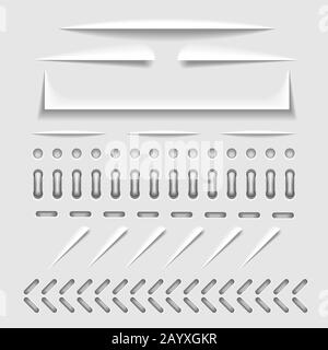 Séparateurs de bandes découpées, cousue et perforation en papier avec modèle vectoriel à effet ombre. Point de reliure et point de collecte pour illustration de la découpe du papier Illustration de Vecteur