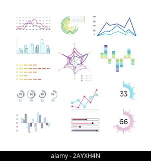 Éléments de graphique à fines lignes pour l'infographie. Contours des diagrammes et des graphiques linéaires des modèles vectoriels. Graphiques et diagrammes pour rapport ou présentation d'entreprise Illustration de Vecteur