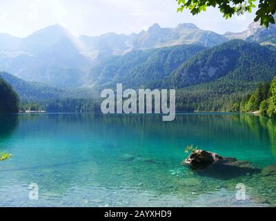 Lac Tovel, Italie : une perle dans les Alpes des Dolomites Banque D'Images