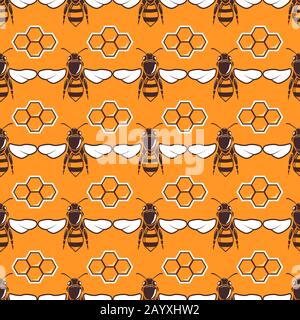 Abeilles, modèle vectoriel du miel sans couture en couleur marron et orange, illustration en nid d'abeilles Illustration de Vecteur