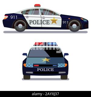 Véhicule de police sur fond blanc. Vecteur de vue avant et latérale du véhicule de police Illustration de Vecteur