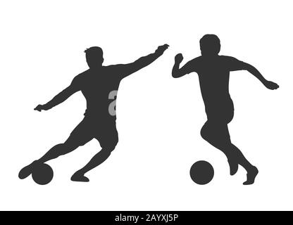 Silhouettes de joueurs de football isolées sur blanc. L'homme d'activité joue sur le football. Illustration vectorielle Illustration de Vecteur