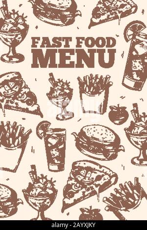 Fond vectoriel des caniches de restauration rapide. Motif avec pizza et hamburger Fast food, fond de nourriture rapide pour l'illustration du menu Illustration de Vecteur