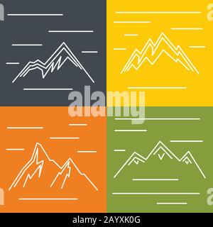 Icônes plates de montagne avec soleil sur fond couleur. Logo pour le tourisme de montagne, illustration vectorielle Illustration de Vecteur