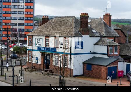 Flint, Royaume-Uni: 11 févr. 2020: Le Ship Hotel est l'un des plus grands pubs de Flint qui offre également l'hébergement. Il est situé près de la gare Banque D'Images