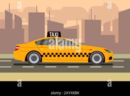 Illustration vectorielle plate de la berline de taxi. Service de transport de passagers Illustration de Vecteur